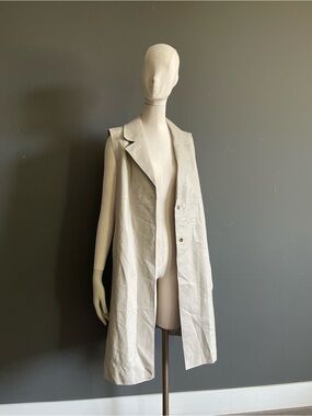 Laurèl Ivory Italian Genuine Leather Sleeveless Longline Trench Duster Vest 77